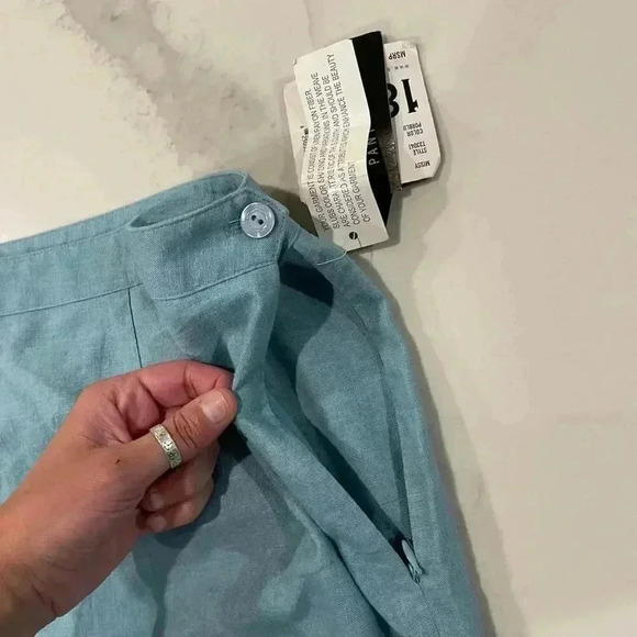 Sag Harbor NWT Women's 18 Linen Blend Cropped Pants Blue Zipper/Button Vacation - Picture 3 of 6